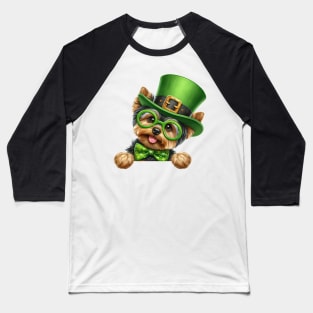 St Patricks Day Peeking Yorkshire Terrier Dog Baseball T-Shirt